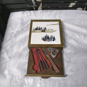 Mid-Century Brass Cheese Serving Set with Wood Handles